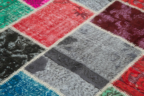 Kırk Yama Mavi Patchwork Pamuk Yün El Dokuma Halısı 179x243 Agacan