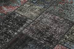 Kırk Yama Siyah Patchwork Pamuk Yün El Dokuma Halısı 173x243 Agacan
