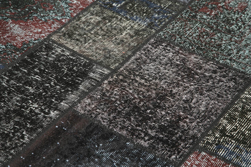 Kırk Yama Siyah Patchwork Pamuk Yün El Dokuma Halısı 173x243 Agacan