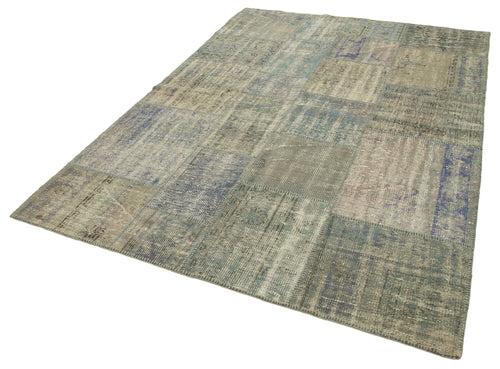 Kırk Yama Gri Patchwork Pamuk Yün El Dokuma Halısı 175x242 Agacan