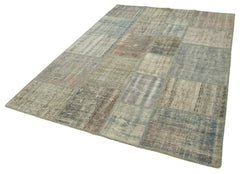 Kırk Yama Gri Patchwork Pamuk Yün El Dokuma Halısı 177x243 Agacan