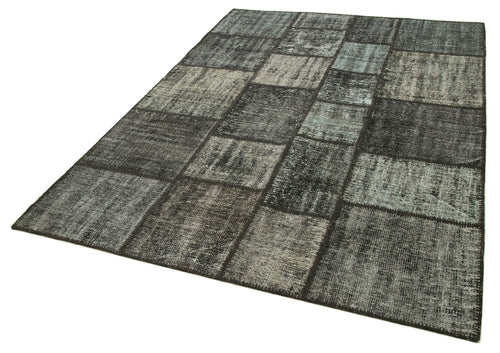 Kırk Yama Siyah Patchwork Pamuk Yün El Dokuma Halısı 176x242 Agacan