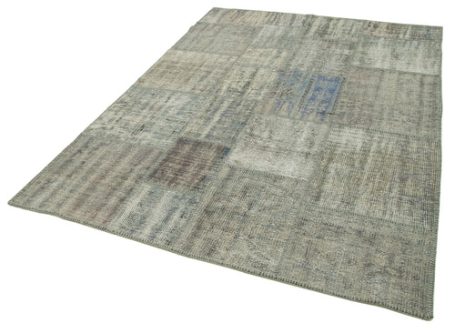 Kırk Yama Gri Patchwork Pamuk Yün El Dokuma Halısı 173x242 Agacan