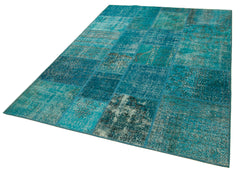 Kırk Yama Turkuaz Patchwork Pamuk Yün El Dokuma Halısı 171x240 Agacan