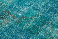 Kırk Yama Turkuaz Patchwork Pamuk Yün El Dokuma Halısı 171x240 Agacan