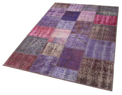 Kırk Yama Mor Patchwork Pamuk Yün El Dokuma Halısı 133x200 Agacan