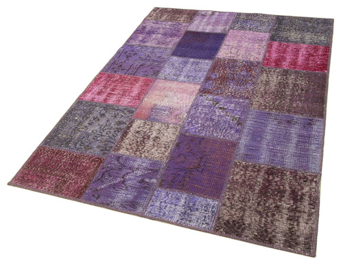 Kırk Yama Mor Patchwork Pamuk Yün El Dokuma Halısı 133x200 Agacan