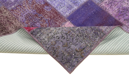 Kırk Yama Mor Patchwork Pamuk Yün El Dokuma Halısı 133x200 Agacan