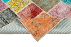 Kırk Yama Mavi Patchwork Pamuk Yün El Dokuma Halısı 147x205 Agacan