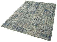 Kırk Yama Mavi Patchwork Pamuk Yün El Dokuma Halısı 148x203 Agacan