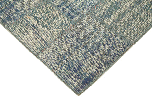 Kırk Yama Mavi Patchwork Pamuk Yün El Dokuma Halısı 148x203 Agacan