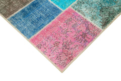 Kırk Yama Mavi Patchwork Pamuk Yün El Dokuma Halısı 145x205 Agacan