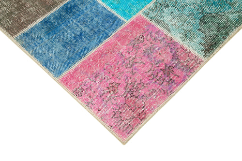 Kırk Yama Mavi Patchwork Pamuk Yün El Dokuma Halısı 145x205 Agacan