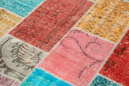 Kırk Yama Mavi Patchwork Pamuk Yün El Dokuma Halısı 145x205 Agacan