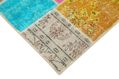 Kırk Yama Mavi Patchwork Pamuk Yün El Dokuma Halısı 143x206 Agacan