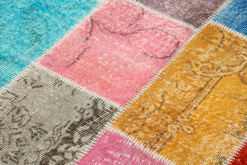 Kırk Yama Mavi Patchwork Pamuk Yün El Dokuma Halısı 143x206 Agacan