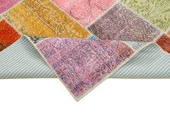 Kırk Yama Mavi Patchwork Pamuk Yün El Dokuma Halısı 143x206 Agacan