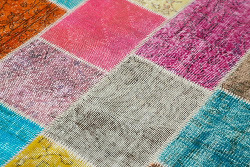 Kırk Yama Mavi Patchwork Pamuk Yün El Dokuma Halısı 145x208 Agacan