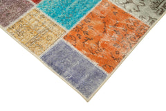 Kırk Yama Mavi Patchwork Pamuk Yün El Dokuma Halısı 146x201 Agacan