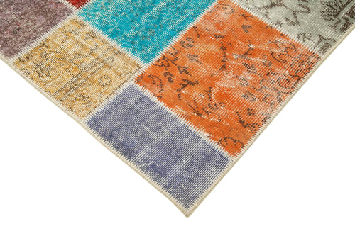 Kırk Yama Mavi Patchwork Pamuk Yün El Dokuma Halısı 146x201 Agacan