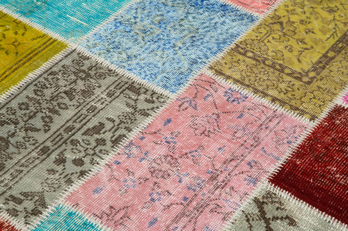 Kırk Yama Mavi Patchwork Pamuk Yün El Dokuma Halısı 146x201 Agacan