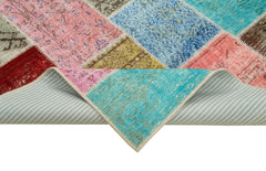 Kırk Yama Mavi Patchwork Pamuk Yün El Dokuma Halısı 146x201 Agacan
