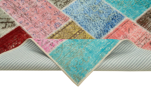 Kırk Yama Mavi Patchwork Pamuk Yün El Dokuma Halısı 146x201 Agacan