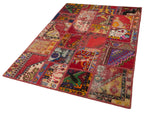 Kırk Yama Kırmızı Patchwork Pamuk Yün El Dokuma Halısı 138x204 Agacan