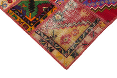 Kırk Yama Kırmızı Patchwork Pamuk Yün El Dokuma Halısı 138x204 Agacan