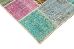 Kırk Yama Mavi Patchwork Pamuk Yün El Dokuma Halısı 148x199 Agacan