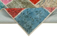 Kırk Yama Mavi Patchwork Pamuk Yün El Dokuma Halısı 148x199 Agacan