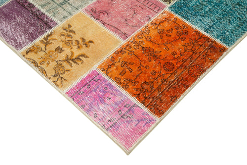 Kırk Yama Mavi Patchwork Pamuk Yün El Dokuma Halısı 147x204 Agacan