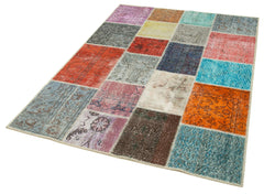 Kırk Yama Mavi Patchwork Pamuk Yün El Dokuma Halısı 143x201 Agacan