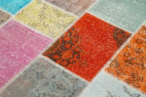 Kırk Yama Mavi Patchwork Pamuk Yün El Dokuma Halısı 145x204 Agacan