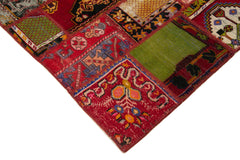 Kırk Yama Kırmızı Patchwork Pamuk Yün El Dokuma Halısı 138x203 Agacan