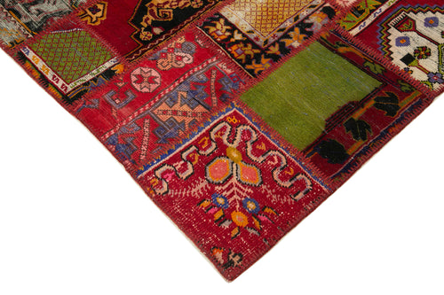 Kırk Yama Kırmızı Patchwork Pamuk Yün El Dokuma Halısı 138x203 Agacan