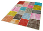 Kırk Yama Mavi Patchwork Pamuk Yün El Dokuma Halısı 144x205 Agacan