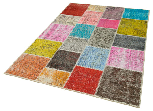Kırk Yama Mavi Patchwork Pamuk Yün El Dokuma Halısı 144x205 Agacan