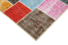 Kırk Yama Mavi Patchwork Pamuk Yün El Dokuma Halısı 144x205 Agacan