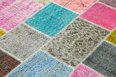 Kırk Yama Mavi Patchwork Pamuk Yün El Dokuma Halısı 144x205 Agacan