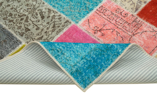 Kırk Yama Mavi Patchwork Pamuk Yün El Dokuma Halısı 144x205 Agacan