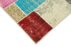 Kırk Yama Mavi Patchwork Pamuk Yün El Dokuma Halısı 145x201 Agacan