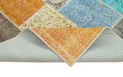 Kırk Yama Mavi Patchwork Pamuk Yün El Dokuma Halısı 145x201 Agacan
