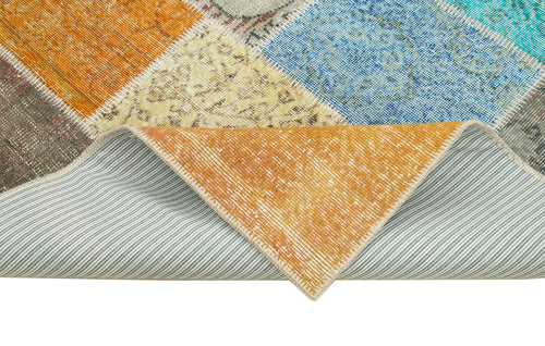 Kırk Yama Mavi Patchwork Pamuk Yün El Dokuma Halısı 145x201 Agacan