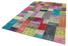 Kırk Yama Mavi Patchwork Pamuk Yün El Dokuma Halısı 203x301 Agacan