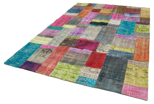 Kırk Yama Mavi Patchwork Pamuk Yün El Dokuma Halısı 203x301 Agacan