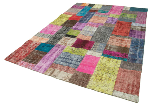Kırk Yama Mavi Patchwork Pamuk Yün El Dokuma Halısı 202x301 Agacan