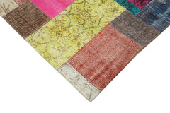 Kırk Yama Mavi Patchwork Pamuk Yün El Dokuma Halısı 202x301 Agacan