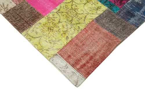 Kırk Yama Mavi Patchwork Pamuk Yün El Dokuma Halısı 202x301 Agacan