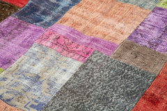 Kırk Yama Mavi Patchwork Pamuk Yün El Dokuma Halısı 202x301 Agacan